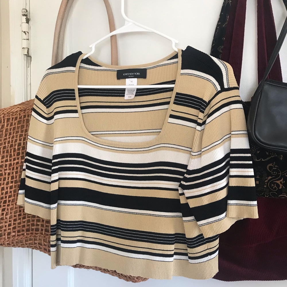 Cropped square neck striped shirt XL